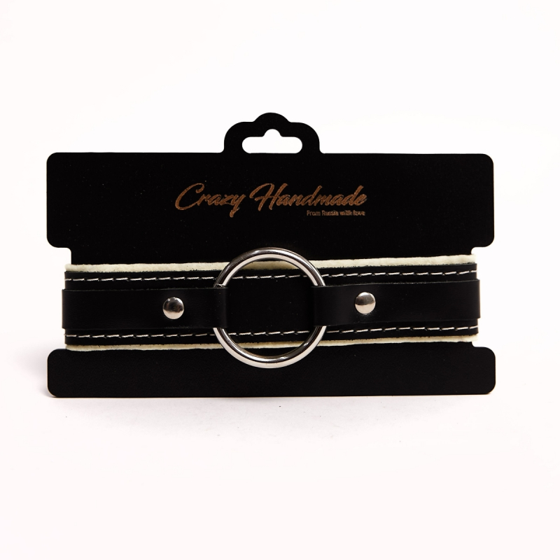 Ошейник с мягкой бежевой подкладкой "Crazy Handmade" кожа 