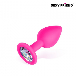 Пробка с белым кристаллом "Sexy Friend" фуксия, S